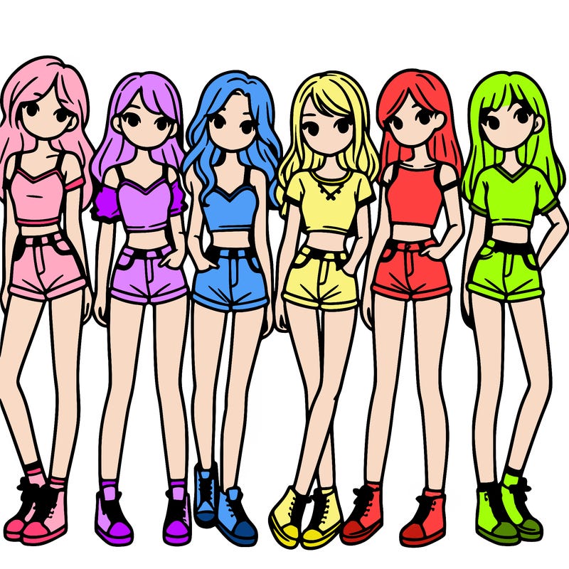 a group of girls wearing crop tops and shorts