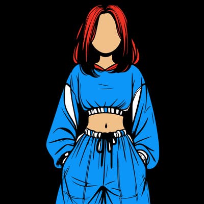 realistic girl faceless with baggy pants and a crop top