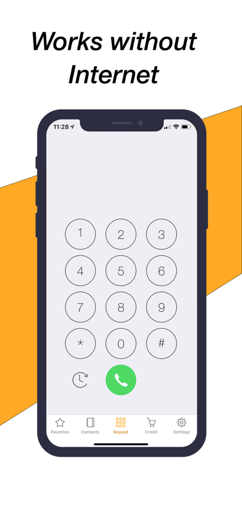 toolani: International Calling - インターネットなしで動作することを示す見出しが付いた、toolaniアプリのダイヤラーキーパッドが表示されたスマートフォン画面。