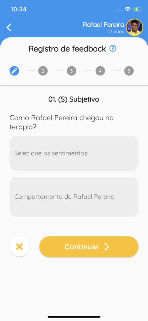TiTa Therapy - Schermata dell'app TiTa Therapy che mostra un modulo di registrazione del feedback soggettivo per una sessione terapeutica.