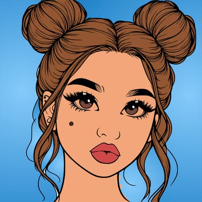 realistic girl with two buns on her hair and lips