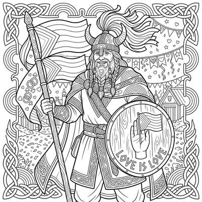 Journey into a world where ancient heritage meets modern celebration with this unique Viking Settler Pride coloring page. Featuring a proud Viking championing love and diversity, it's a perfect blend of history and contemporary spirit ready for your creative touch.