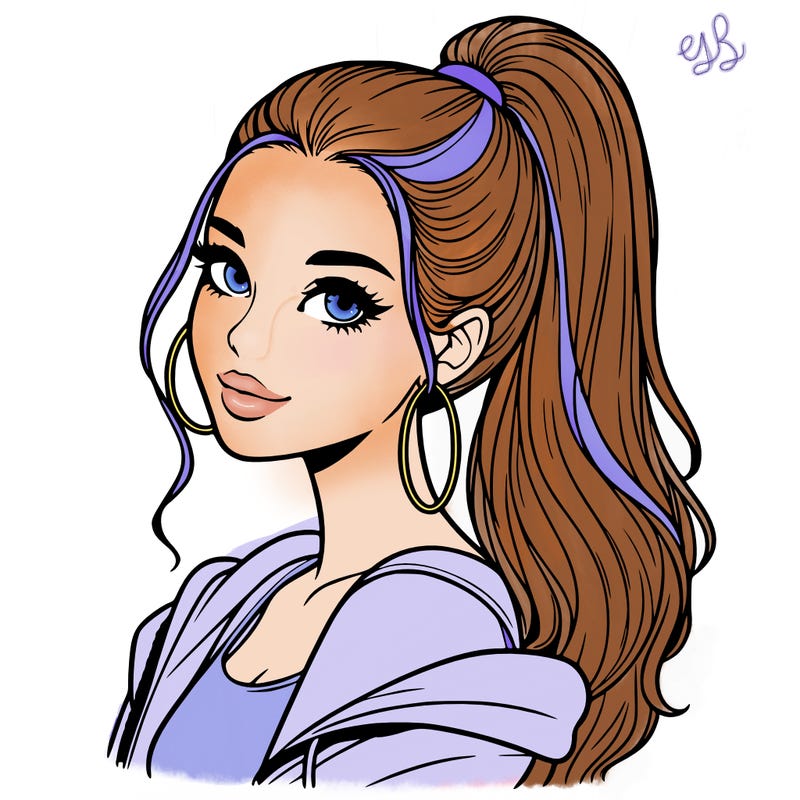 realistic girl with a high ponytail