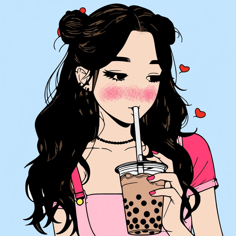 aesthetic realistic girl with boba