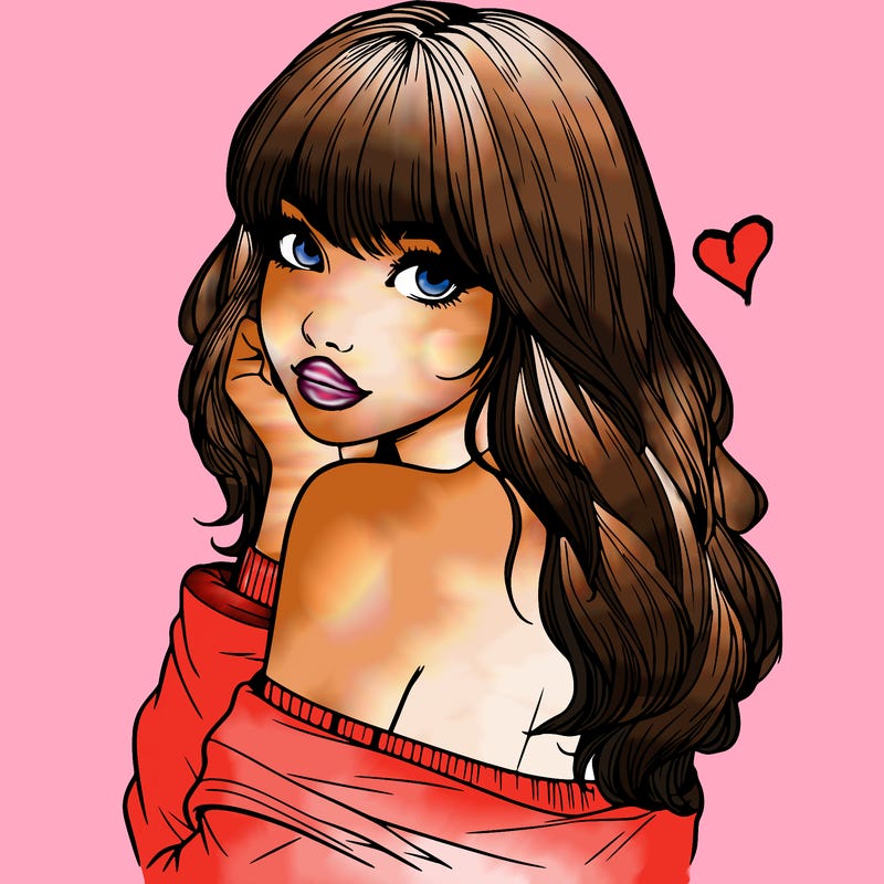 realistic girl with bangs looking over her shoulder