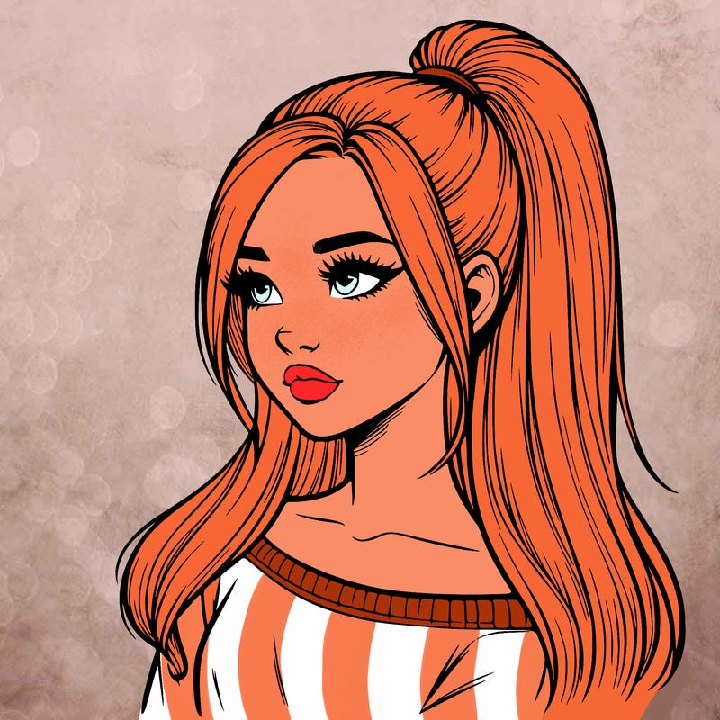 realistic girl with a high ponytail