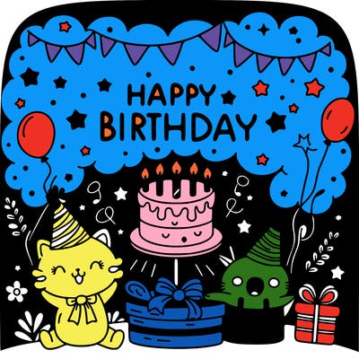 simple happy birthday scene with blackbackground