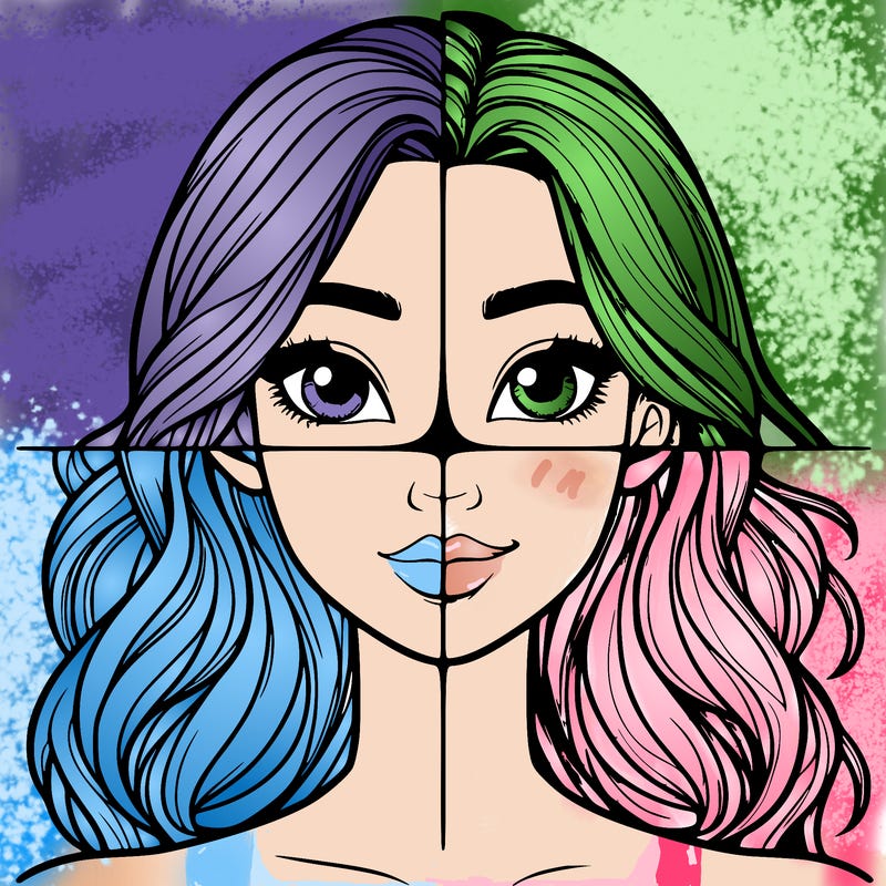 a realistic girl split into four parts