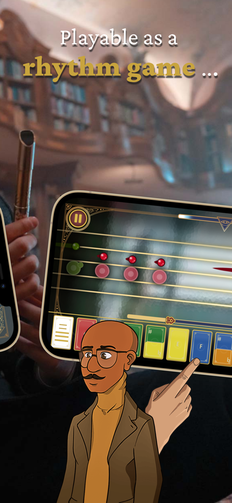 Magic Flute app rhythm game interface on a tablet screen