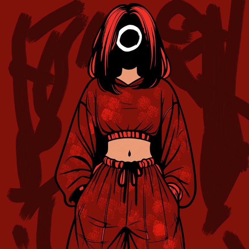 realistic girl faceless with baggy pants and a crop top