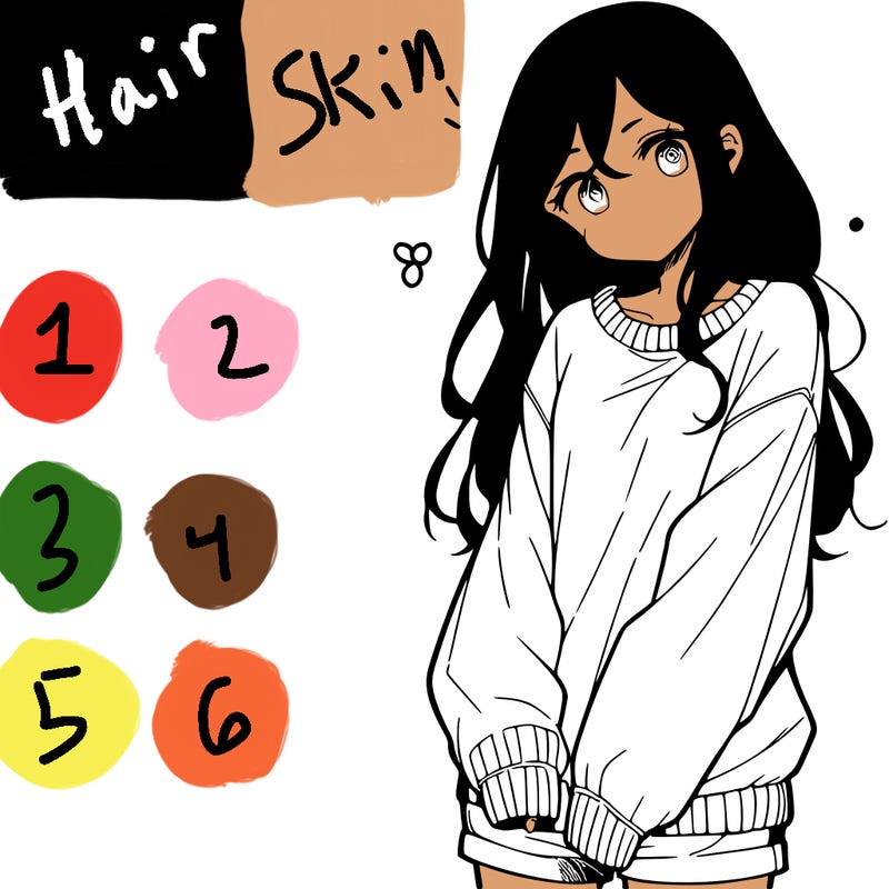 manga teen girl  in a sweater and baggy pants