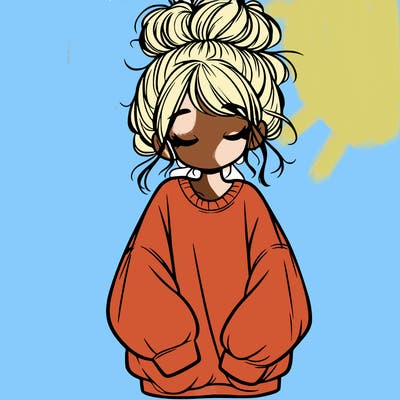 girl with baggy sweatshirt and messy bun