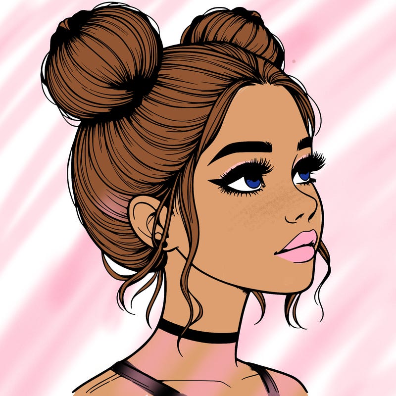 realistic girl with buns on the top of her head