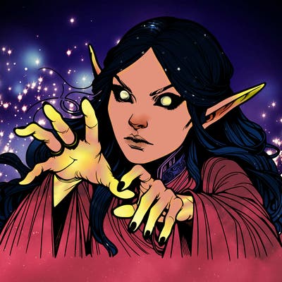 realistic magic scary beautiful elf sorcering a spell