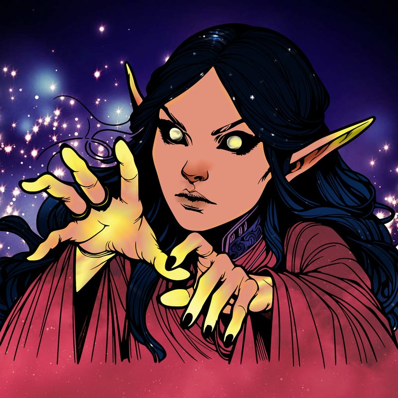 realistic magic scary beautiful elf sorcering a spell