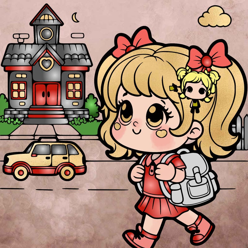 little girl walking to school