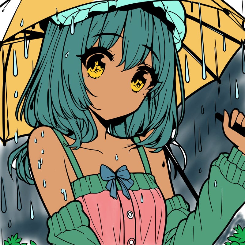 pretty anime girl in the rain