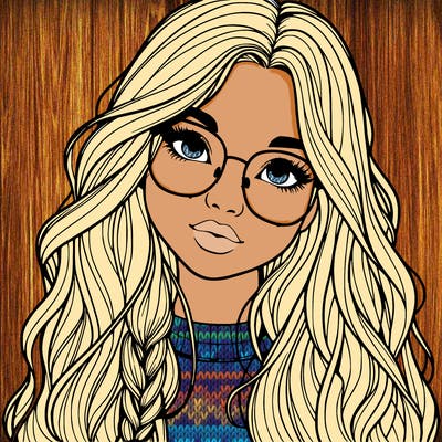 girl with long hair and freckles and glasses realistic