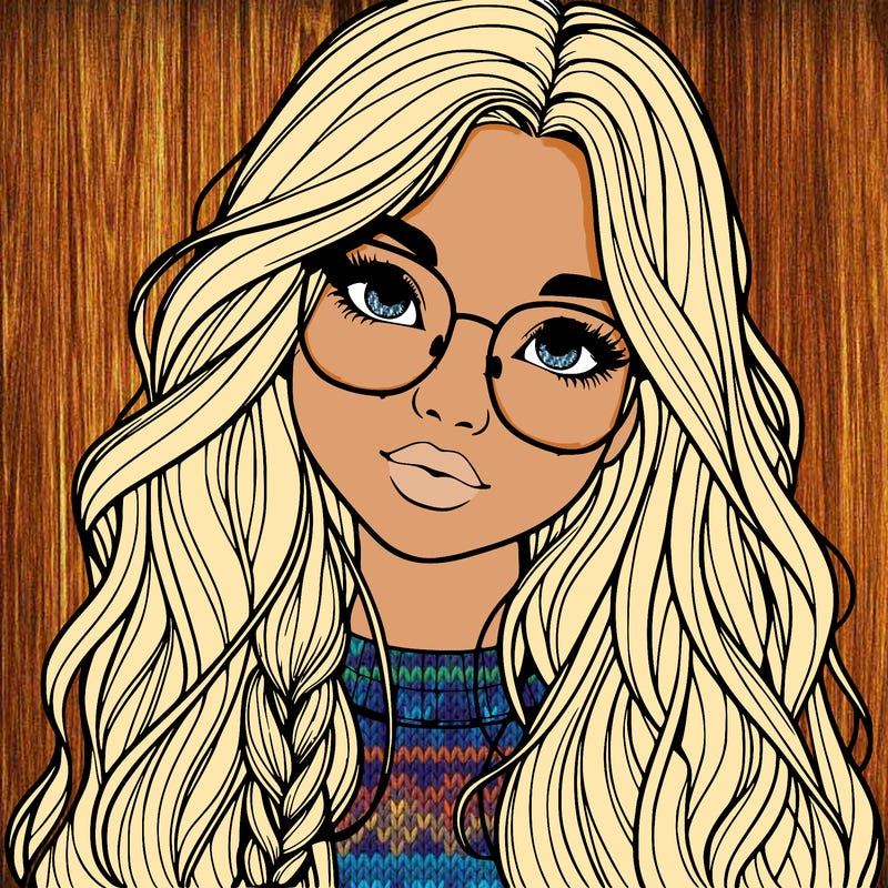 girl with long hair and freckles and glasses realistic