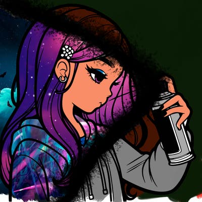 a realistic girl spray painting