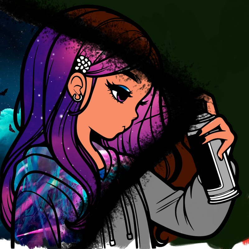 a realistic girl spray painting