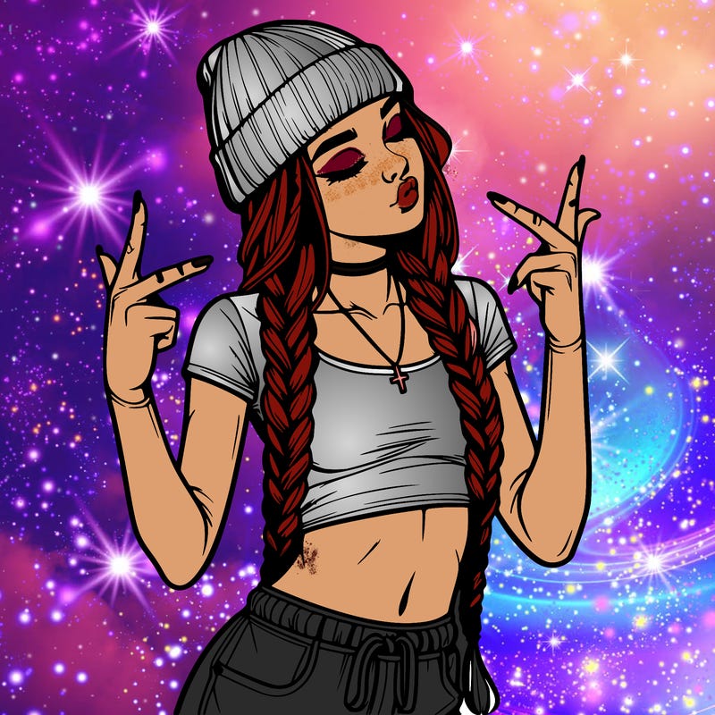 realistic teenage girl with braids and a beanie and crop top doing 🫶🏼