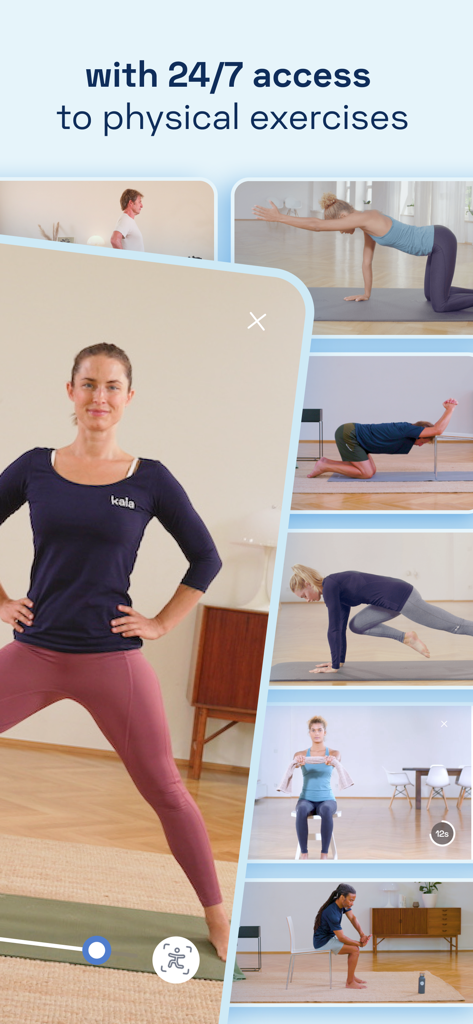 Kaia Health - A collection of various physical therapy and stretching exercises shown on the Kaia Health app interface