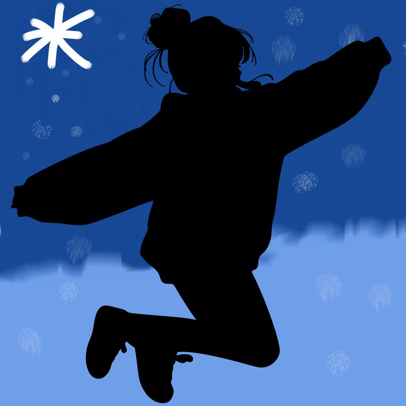 realistic girl jumping with a bun and oversized sweatshirt