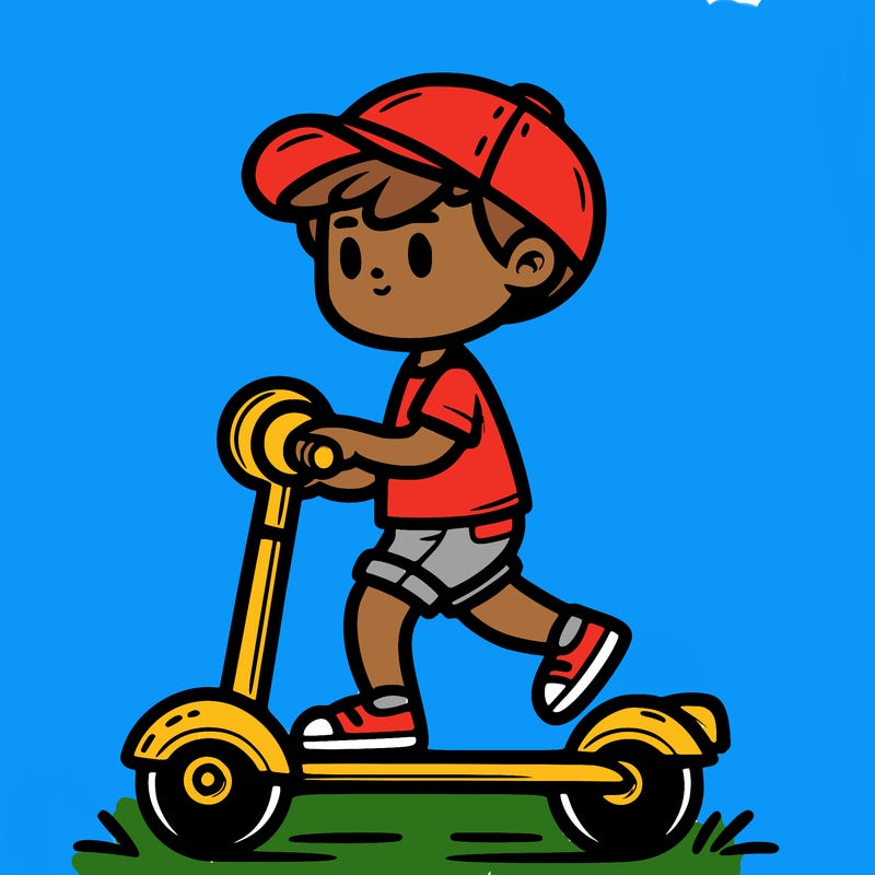 a kid riding a scooter