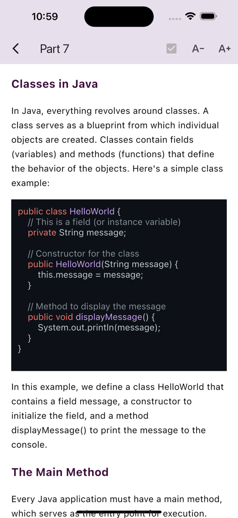 A lesson about classes in Java with a code example for beginners.