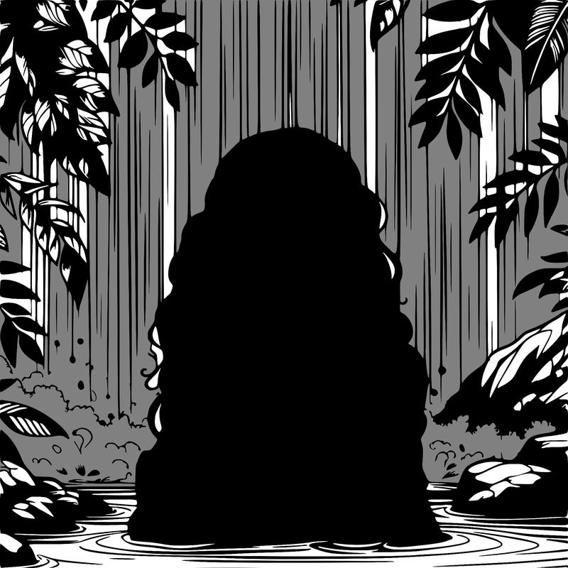 realistic female model under waterfall