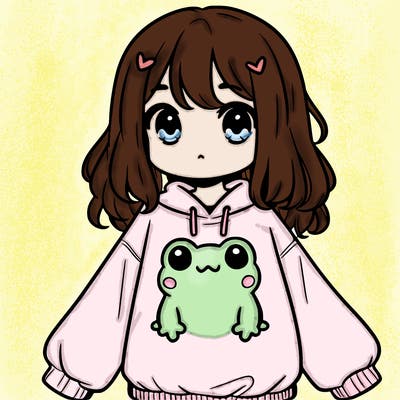 girl wearing frogging sweatshirt
