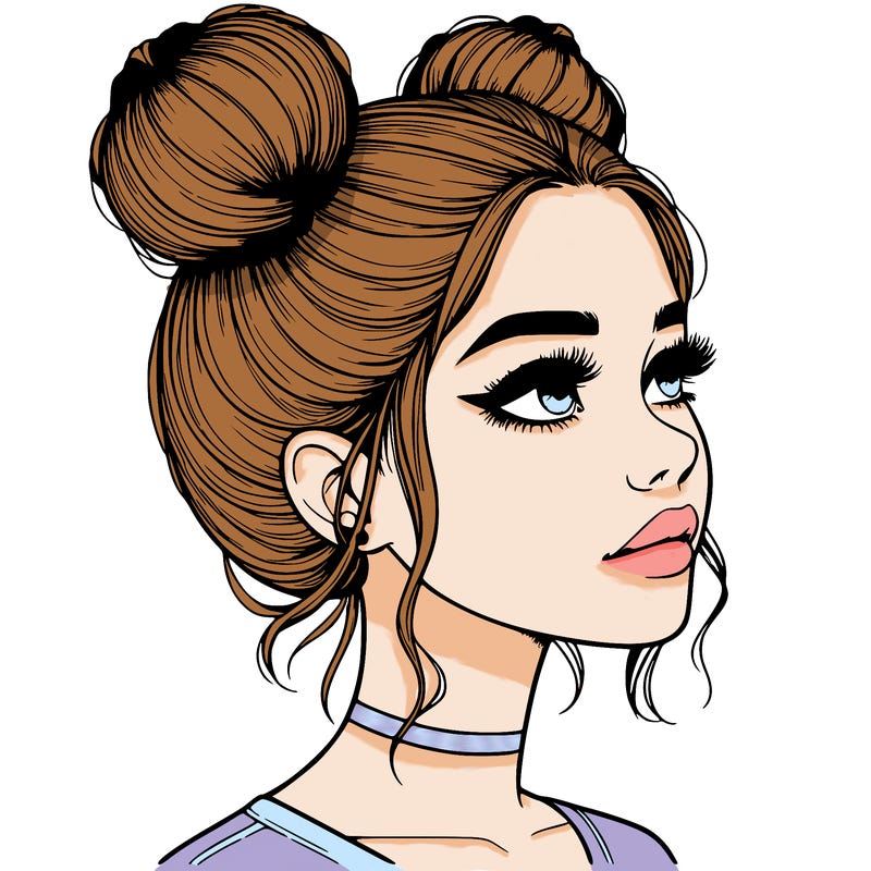 realistic girl with buns on the top of her head