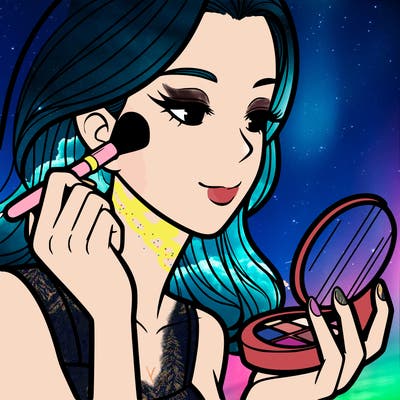 little girl putting on makeup