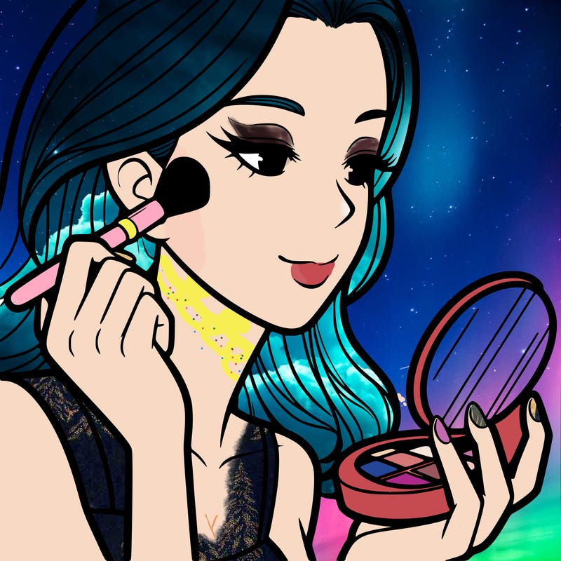 little girl putting on makeup