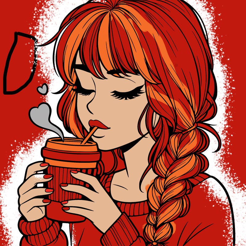 realistic girl drinking coffee