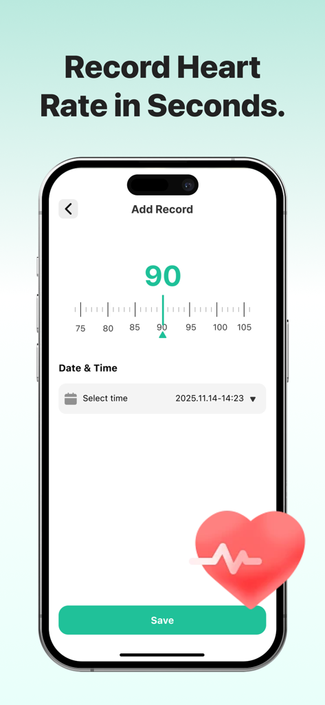VitalLog Tracker - VitalLog Tracker heart rate entry screen with large numbers and simple navigation