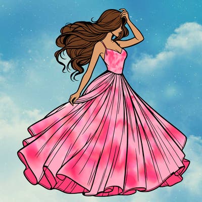 realistic woman with dress flowing in the wind