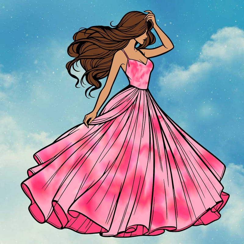 realistic woman with dress flowing in the wind