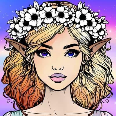 realistic female elf with flower crown