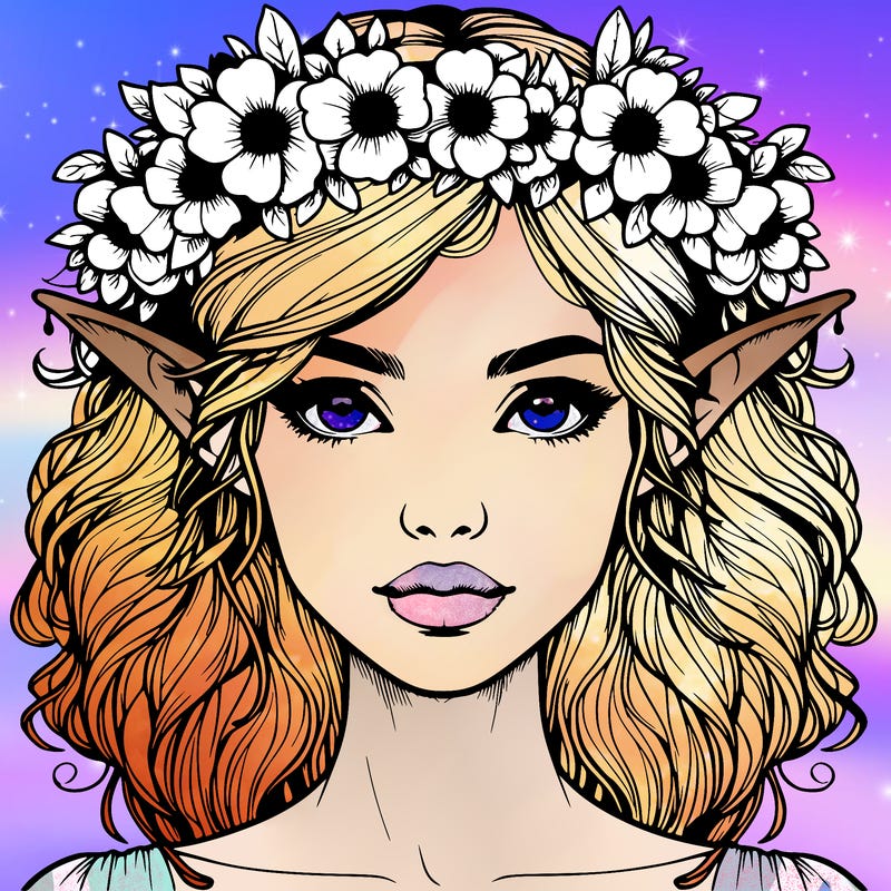 realistic female elf with flower crown