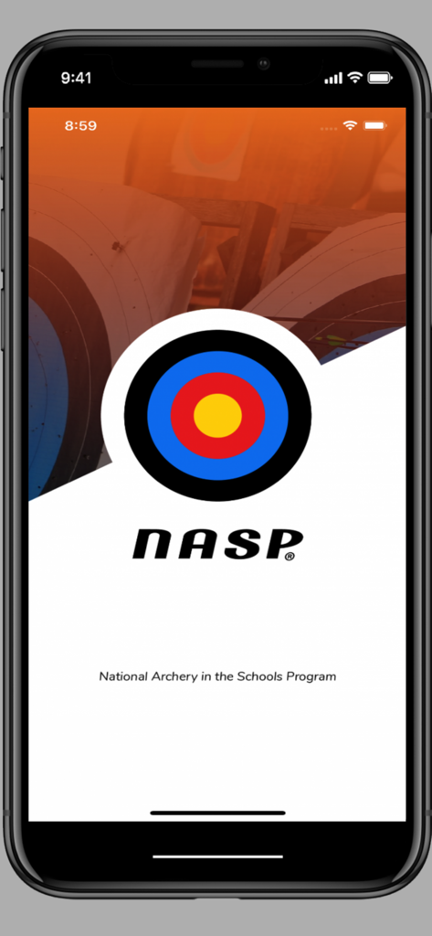 NASP® Portal - Splash screen of the NASP Portal mobile app with the archery target logo