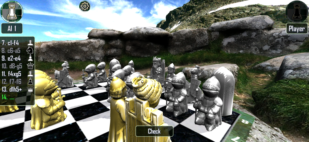 Warrior Chess - 3D chess match with warrior themed pieces in a rocky mountain landscape