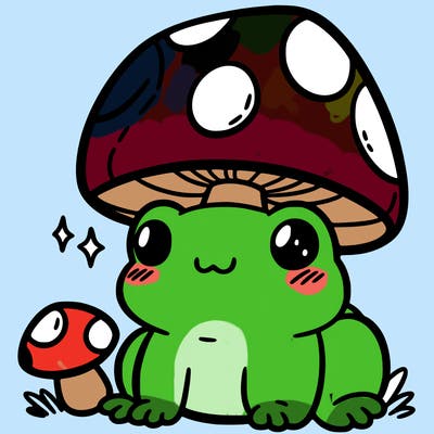 a cute frog with a mushroom hat