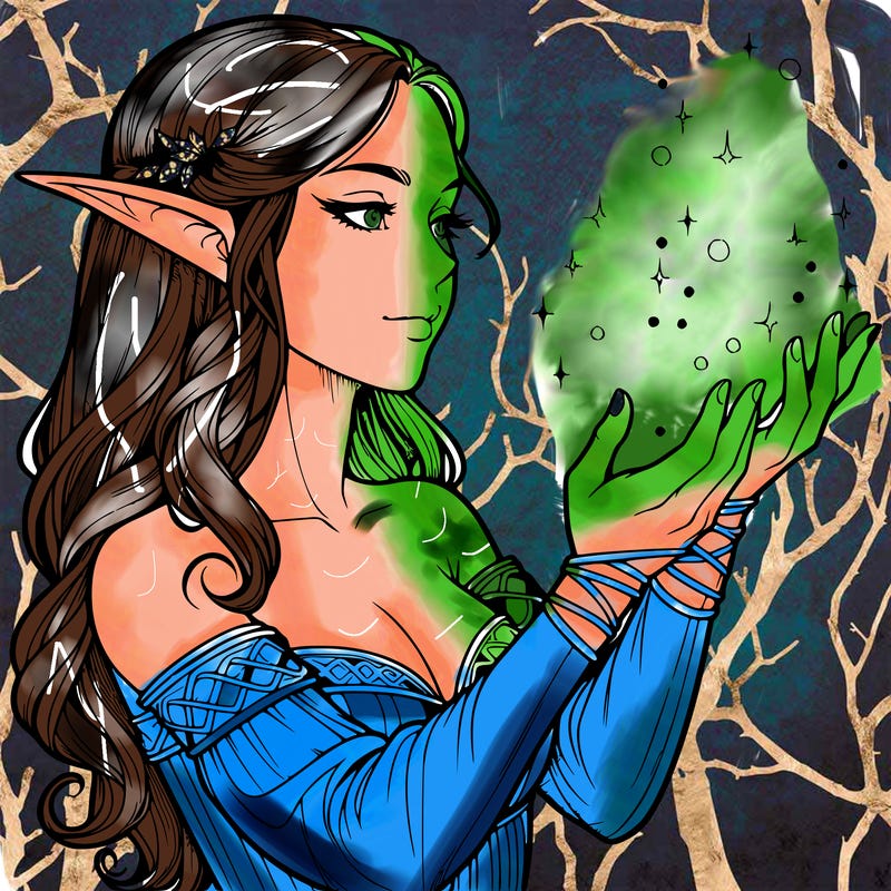 realistic elf girl doing magic