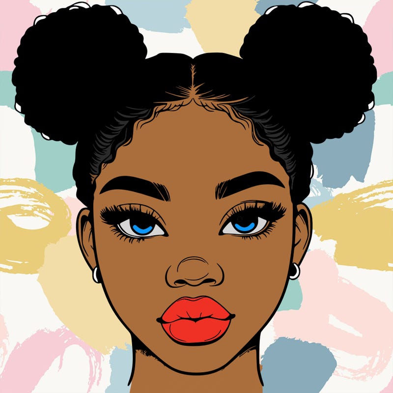 realistic black woman with two buns