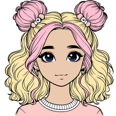 realistic girl with two buns in hair in clips