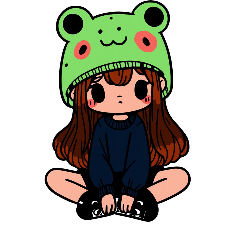 a girl wearing a frog hat and some frog socks