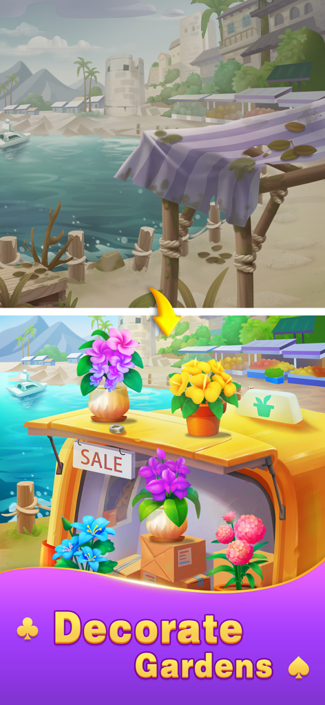 Solitaire Klondike! - A before and after transformation of a garden market stall in Solitaire Klondike