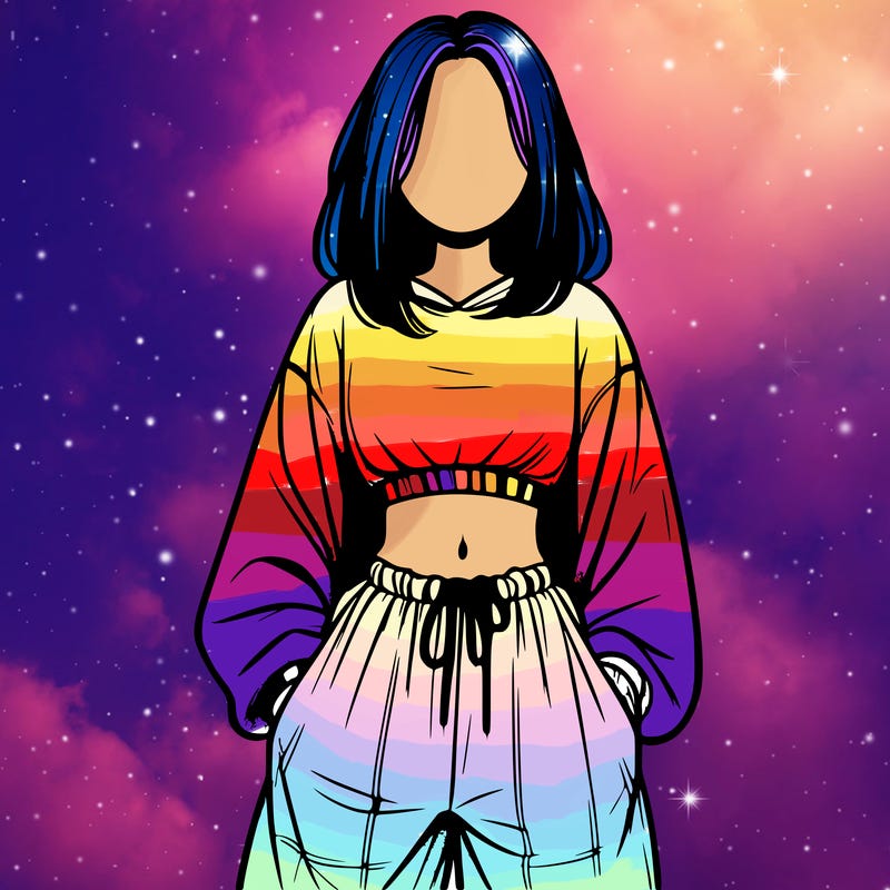 realistic girl faceless with baggy pants and a crop top